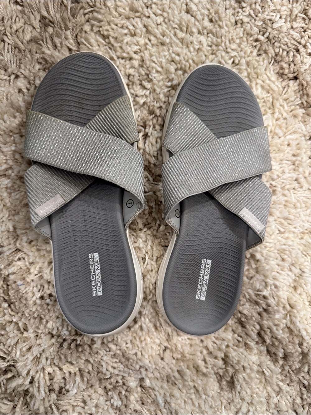 Skechers Women's Light Gray Crisscross Slip-On Sandals